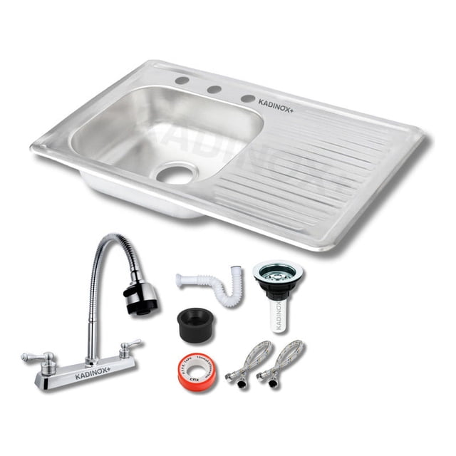 Fregadero Tarja Empotrar Acero Inoxidable 80x50 C/kit Mezcladora Flexible (Escurridor Derecho)