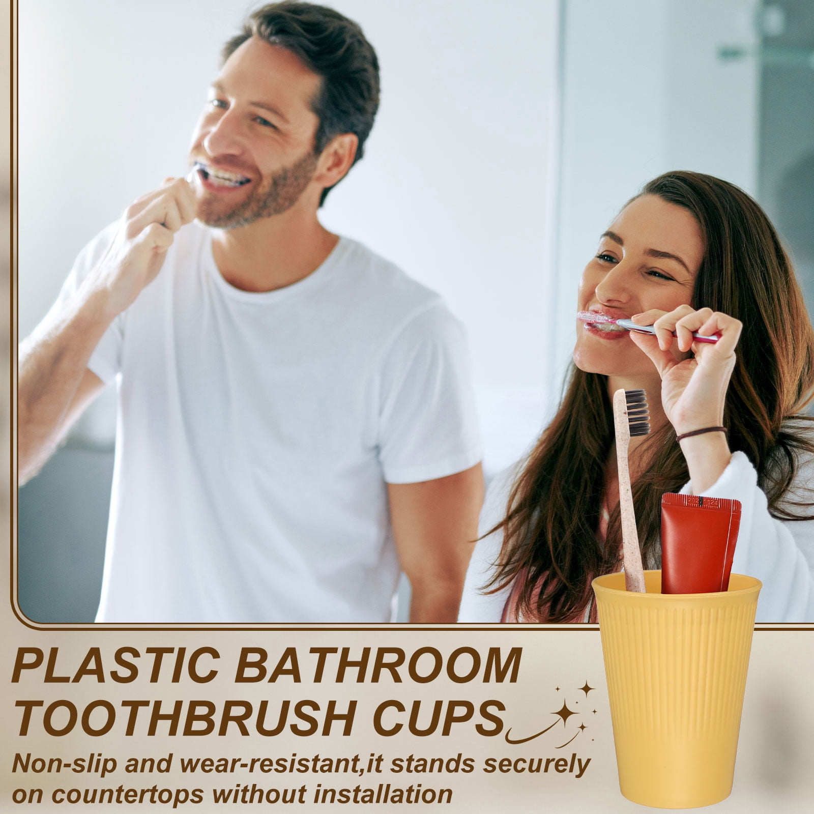 Uxcell 8 Pcs Simple Toothbrush Cup, 2.2 x 4.2" Bathroom Tumbler Unbreakable Reusable Plastic Cups for Storing Toothpaste Toothbrushes Combs Water Beverages, Orange(13.5 OZ)