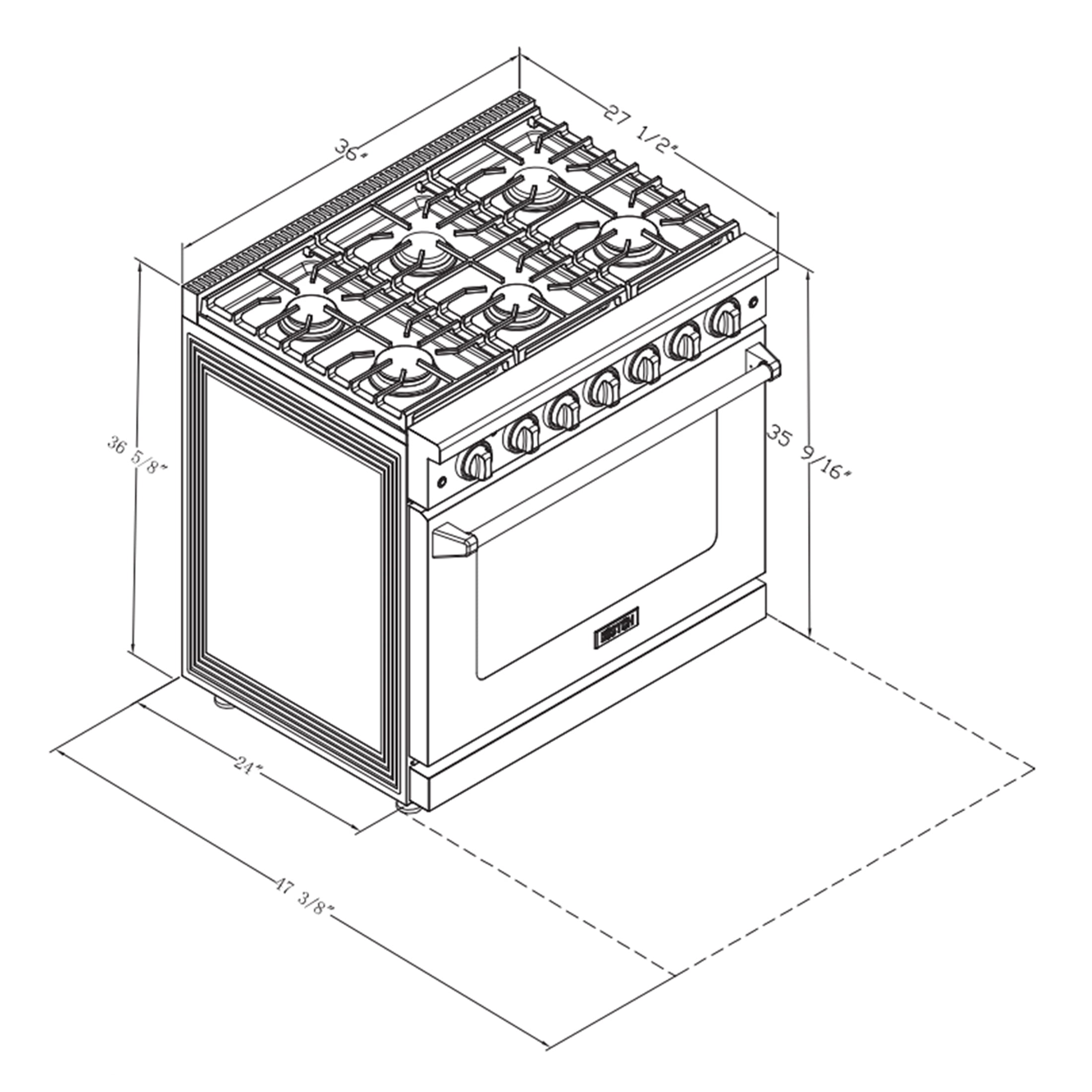 Kostch 36’’Natural Gas Range with 6.0 cu. ft. Oven, 6 Burners Cooktops,  110V