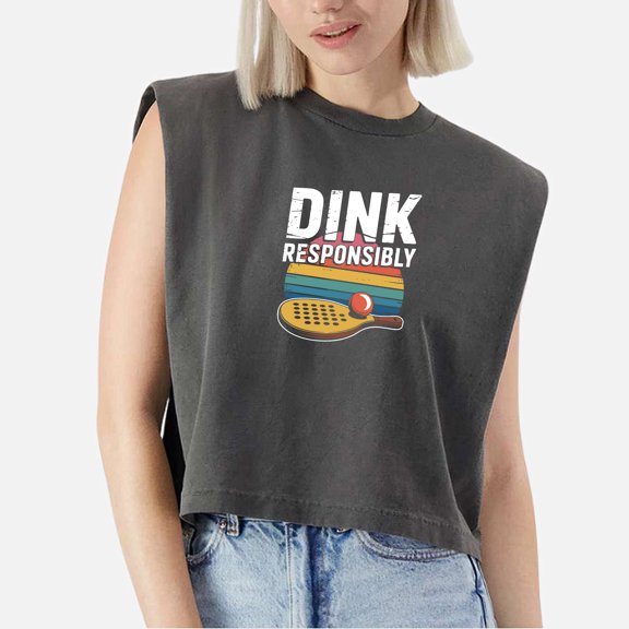 EcoLoom Dink Responsibly Pickleball Cap Sleeve Muscle Crop Shirt Women Sleeveless Baby Tee