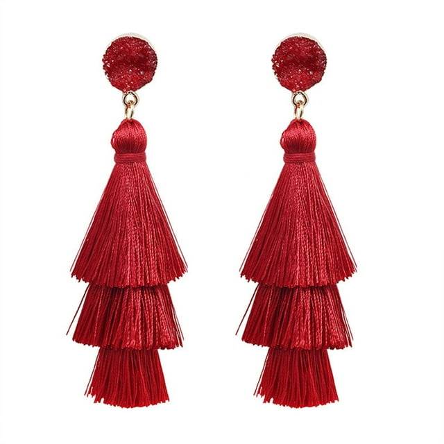 Boucles d'Oreilles à Pampilles pour Femmes Boucles d'Oreilles Rouges Superposées Bohémiennes Boucles d'Oreilles de Noël avec Pierres Précieuses Irrégulières Boucles d'Oreilles pour Femmes Adolescentes Cadeau