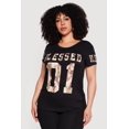 thumbnail image 2 of Women's Plus Size Blessed 01 Camo Graphic Print Side Ruched Tee, 2 of 4