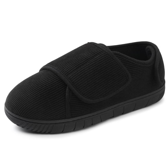Berhood Mens Diabetic Slippers Memory Foam Wide House Shoes Mens Adjustable Slippers Edema Lymphedema Shoes Black 11