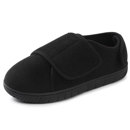 Berhood Mens Diabetic Slippers Memory Foam Wide House Shoes Mens Adjustable Slippers Edema Lymphedema Shoes Black 11