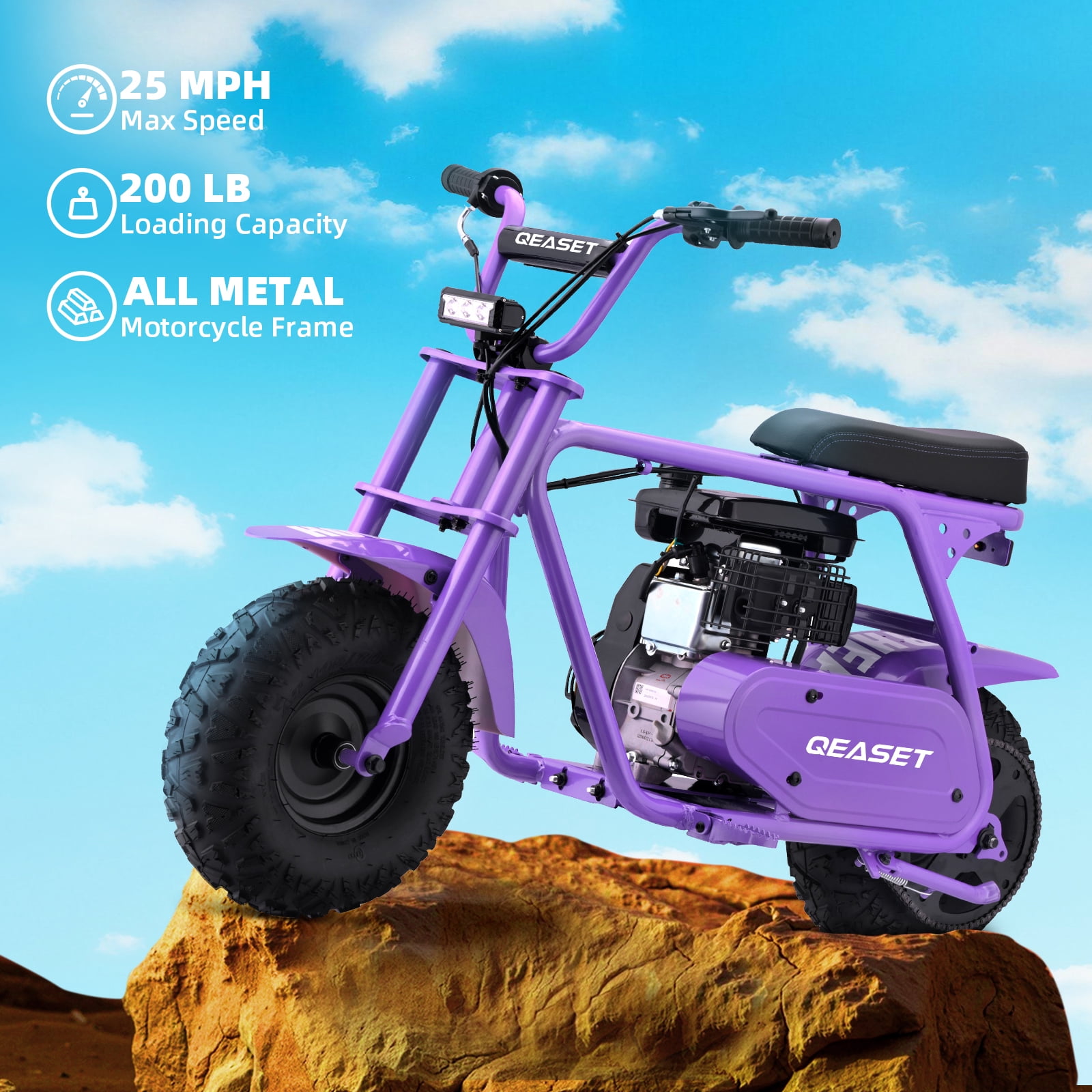 99cc Dirt Bike, Gas Powered, 4-Stroke with LED Headlight, 25MPH