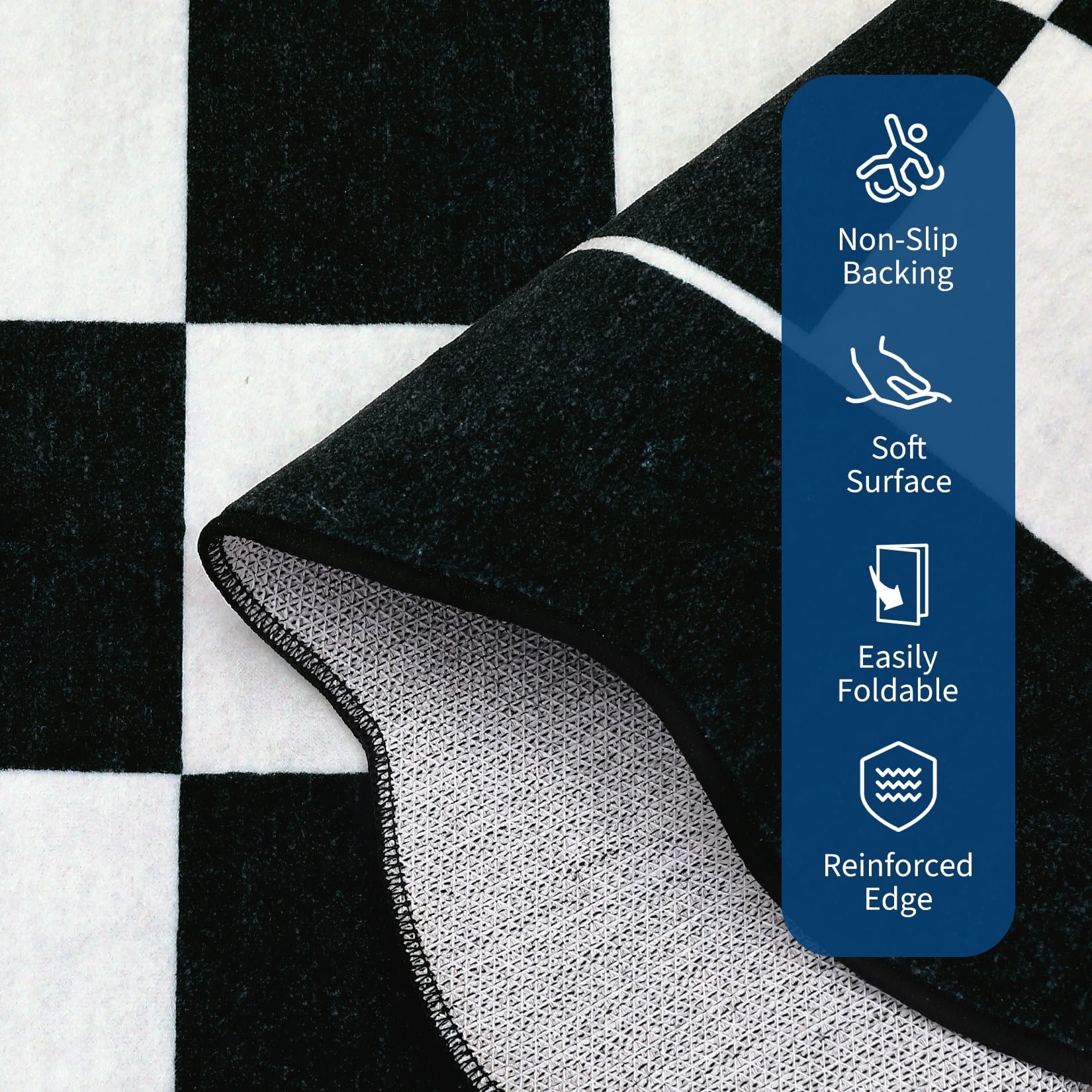 Garvee 9'x12' Scalloped Area Rugs Modern Checkered Carpet, Washable Non-Slip Rug Contemporary Floor Mats for Living Room Bedroom Dining Room, Black White