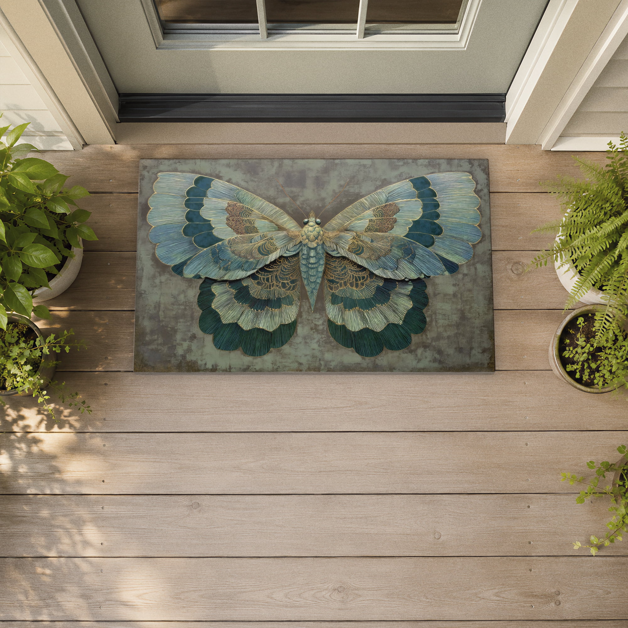 Stupell Industries Golden Jewel Gilded Butterfly Printed Outdoor Door Floor Mat, design by Petals Prints Design