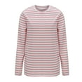 thumbnail image 5 of Womens Cotton Striped T Shirts Long Sleeve Round Neck Basic Tees Fall Winter Tops Casual Pullover Tshirts (L, Pink), 5 of 6