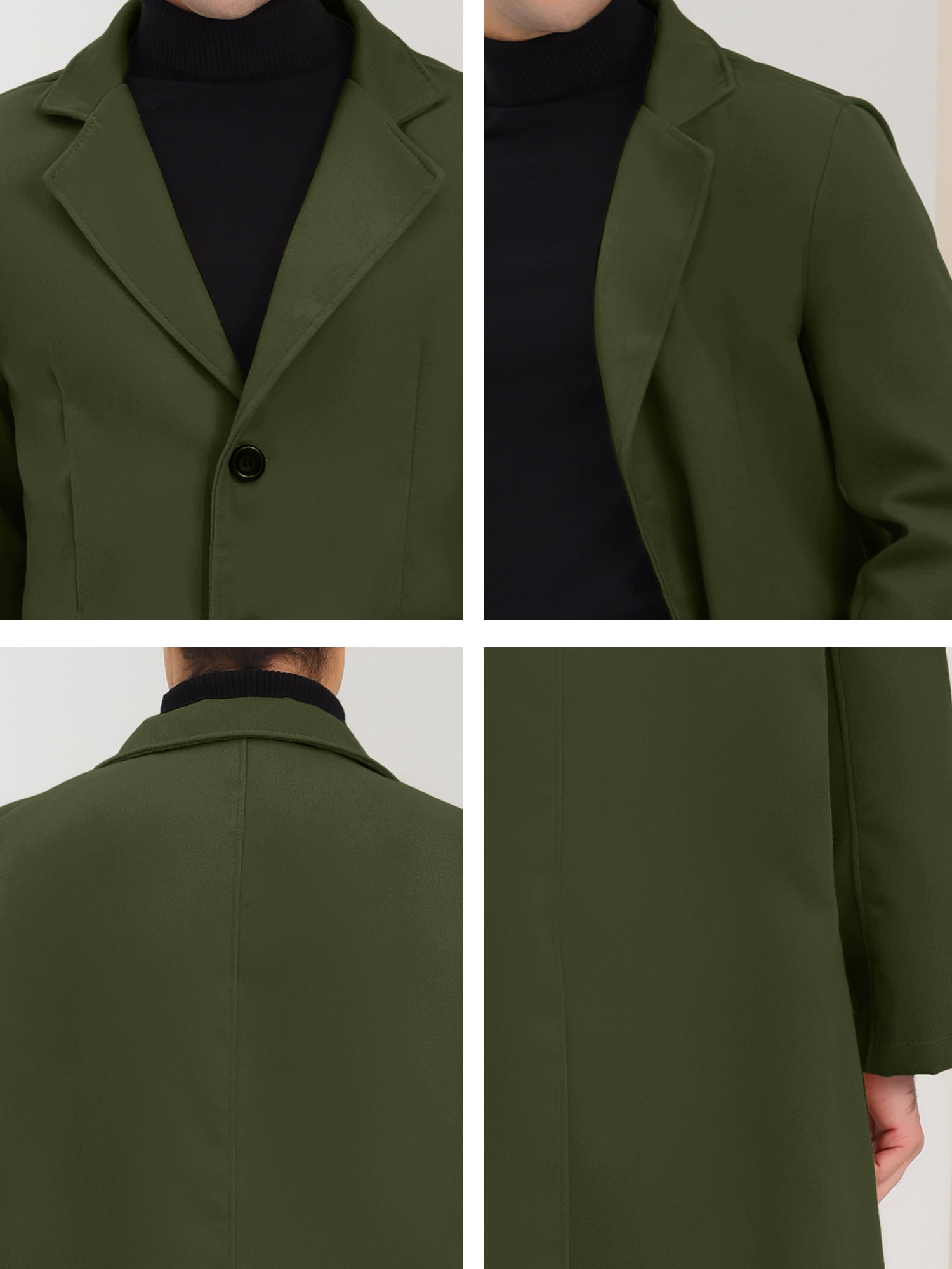 Unique Bargains Men's Overcoat Single Breasted Notched Lapel Long Trench Coat XL Olive Green