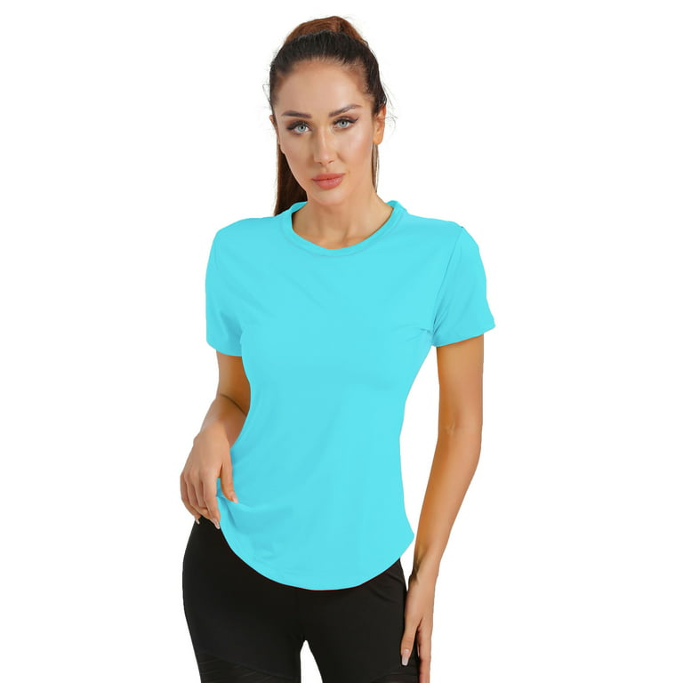 4POSE Women's Short Sleeve Mesh Workout T-Shirt Quick Dry Athletic Yoga  Tops,Blue,S