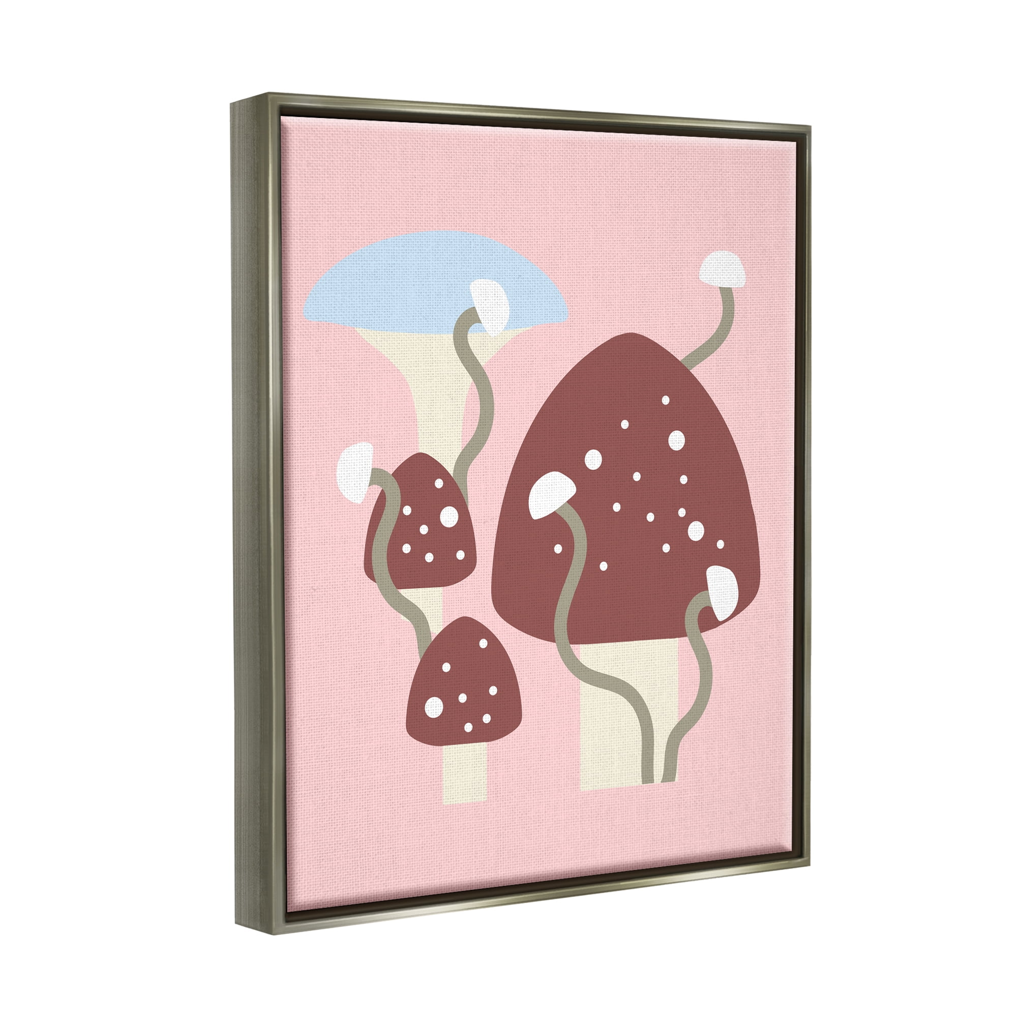 Stupell Industries Pop Mushrooms on Pink Botanical & Floral Painting Gray Floater Framed Canvas Art Print Wall Art, 17 x 21