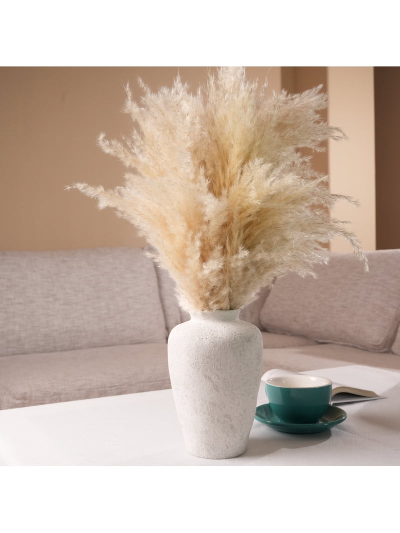 Flora Bunda 22 in Tall Pampas Grass in Natural Ceramic Vase for