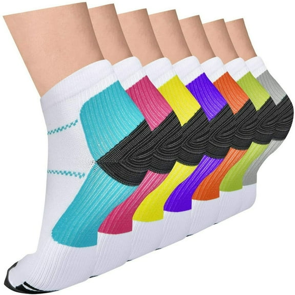 LEEYNEER 7 Pairs Ankle Compression Socks for Men Women Athletic Compression Socks