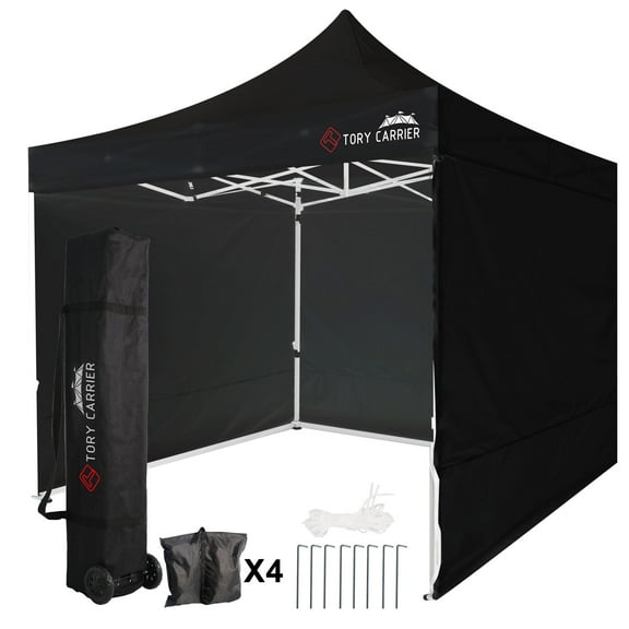Outdoor Pop up Canopy Tent 10x10, Waterproof Canopy Tent with 4 Removable Sidewalls and Roller Bag, Heavy Duty Tent for Commercial, Black