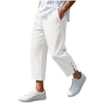 thumbnail image 2 of Trikvn Linen Capris Men Loose Fit Summer Casual Drawstring Elastic Waist Cropped Pants Breathable Beach Vacation Trousers with Pockets, 2 of 6