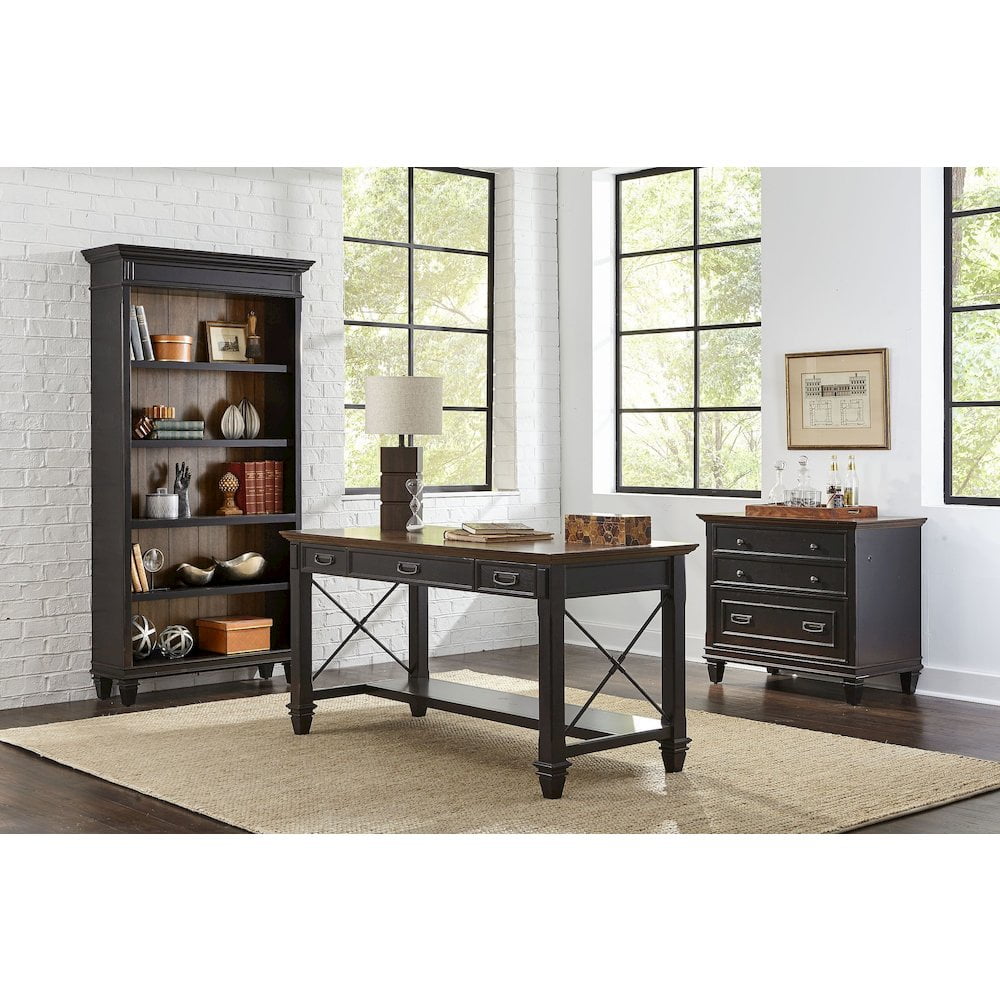 Martin Furniture Hartford Wood Bookcase in Two Tone Distressed Black