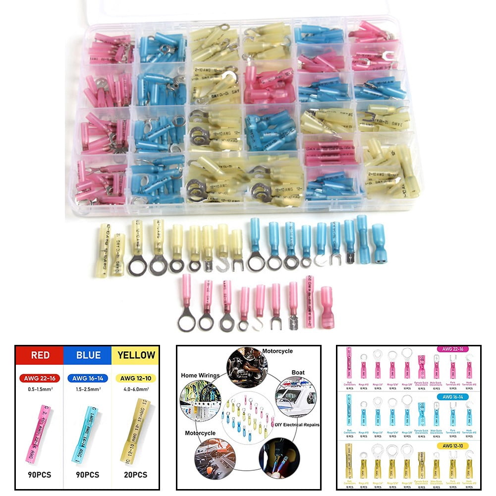 yaaqii Heat Shrink Wire Connectors, Crimp Connector Assortment, Ring Fork Spade Splices