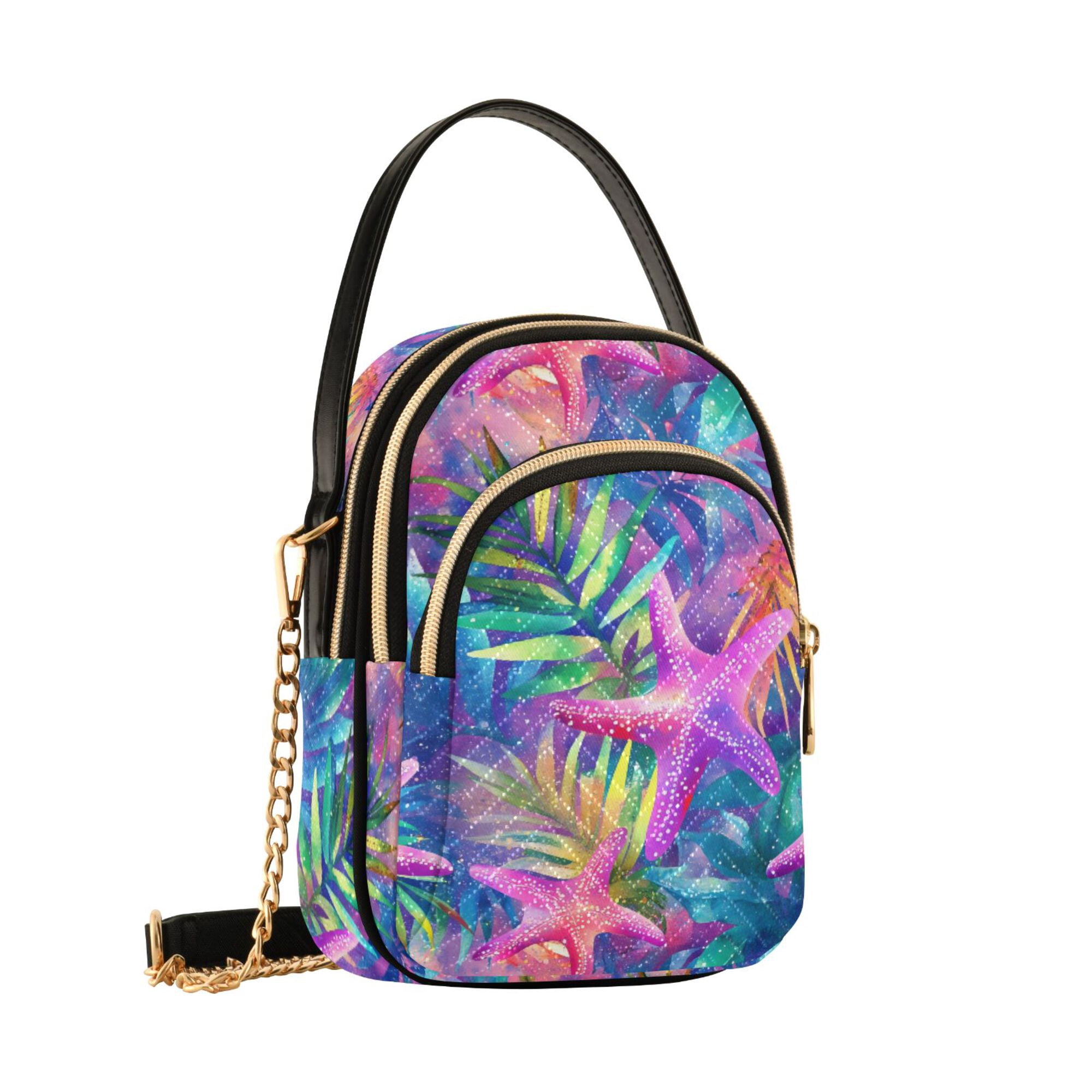 FORMRS Crossbody Bag for Women Quilted Travel Shoulder Cell Phone Purse with Chain Strap Handbag, Colorful Starfish
