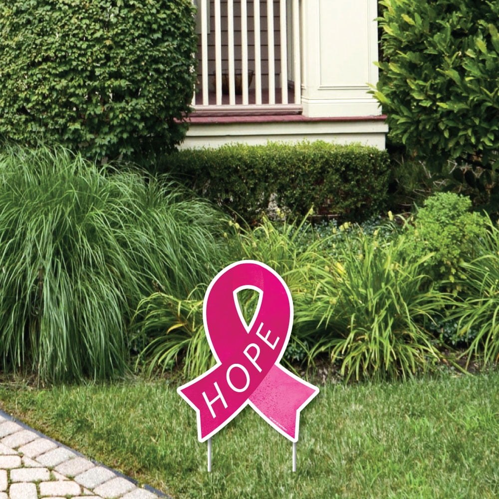 Breast Cancer Awareness Pink Ribbon Yard Sign with Stakes - 12.8