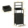 thumbnail image 3 of Satifur Tall Nightstand with Charging Station and LED Lights, Bedside Table with Bookshelf,3 Fabric Drawers, Black Oak, 3 of 8