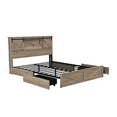 thumbnail image 2 of Farmhouse Bed Frame Queen Size with LED Lights and Charging Station, Wooden Queen Bed with 2 Storage Drawers, Rustic Headboard with Sliding Barn Door Storage Cabinets, 2 of 6