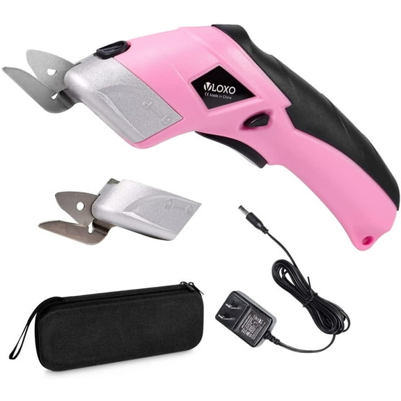VLOXO Pink Power Electric Fabric Cutter - Cordless Craft Scissors for Cardboard, Carpet, Sewing, Crafts and Scrapbooking