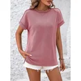 thumbnail image 2 of Camiseta con rayas onduladas para mujer, Jersey elegante de manga corta con cuello redondo, camisetas informales cómodas para el día a día, 2 of 5