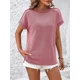 thumbnail image 2 of Camiseta con rayas onduladas para mujer, Jersey elegante de manga corta con cuello redondo, camisetas informales cómodas para el día a día, 2 of 5