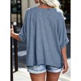 thumbnail image 5 of Summer Rolled Short Sleeve Women V-neck Solid Color Casual Loose T-shirt Tops, 5 of 6