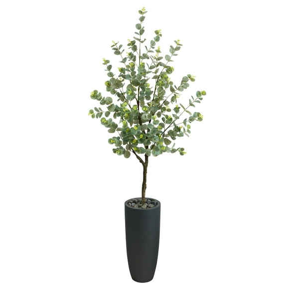 Nearly Natural 5' Eucalyptus Artificial Tree in Gray Planter