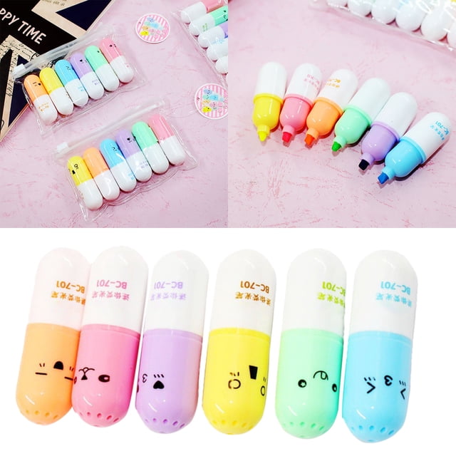 Luluganb 6 Pieces Cute Mini Highlighter Pen Pastel Color Chisel Tip,Highlighter Marker