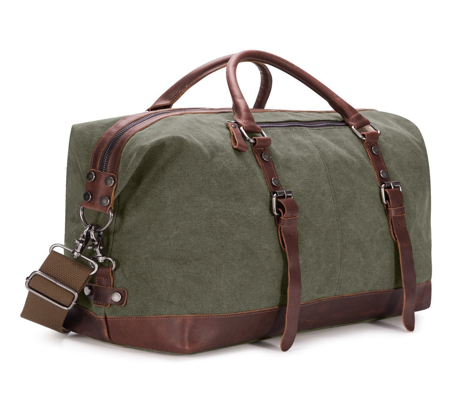 WEEN CHARM Canvas Overnight Bag Travel Duffel Leather Trim Travel Tote Duffel Shoulder Handbag Weekend Bag