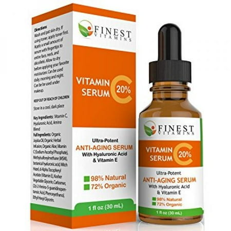 Le sérum de la vitamine C organique pour le visage 20% avec l'acide hyaluronique, vitamine E et amino, 1 fl. onces.