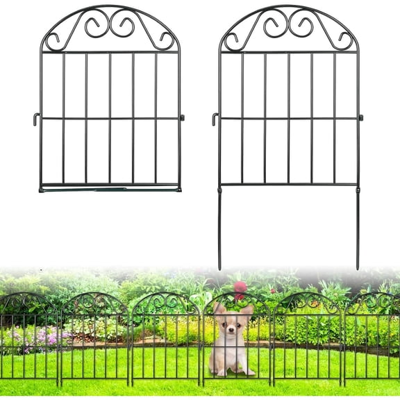24 Panels Collapsible Garden Fence Animal Barrier,26 Ft(L) x 24 in(H) Black Rustproof Metal Wire Panel Border for Dogs Rabbits, Flower Edging for Landscape Patio Yard Outdoor Decor, Arched
