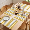 thumbnail image 5 of Yellow Grey Stripe Placemats Set of 8 Farmhouse Minimalist Striped Place Mats Indoor Wipeable Table Mats Washable Cloth Dining Table Placemats for Kitchen Holiday Party Home Decor 13x19 Inch, 5 of 9