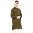 thumbnail image 2 of Shatranj Men's Indian Banded Collar Subtle Embroidered Placket Long Kurta Tunic; Bottle Green; SM, 2 of 2
