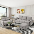 thumbnail image 4 of 79" Convertible Sectional Sofa Set, Small L Shaped 3-Seat Couch with Reversible Chaise and Accent Chair, Modern Linen Sofas Couches for Living Room, LightGrey, 4 of 7