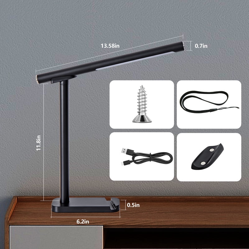 TICOZE LED Desk Lamp 360° Adjustable with USB Charging Port, 5 Light Modes and Dimmable Brightness Touch Control, Space-Saving Bedside Lamp for Reading, Craft, Work and Study (Black)
