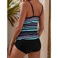 thumbnail image 3 of Women High Waist Swimsuit Tankini Striped Tank Shorts Two Pieces Sleeveless Swimwear, 3 of 5