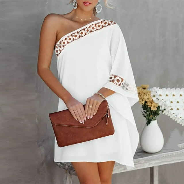 Fankiway Robe en Dentelle à Épaules Assorties pour Femmes Manches Courtes Robe Longueur Genou Grande Taille pour Femmes Rondes Robes de Printemps pour Femmes 10855