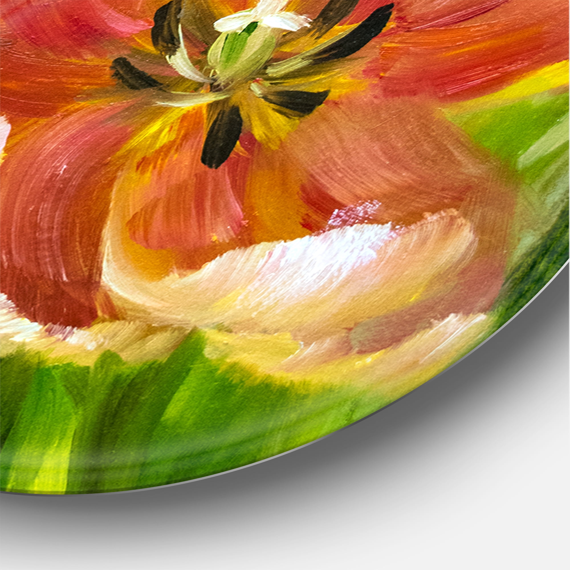 Designart 'Ancient Red Tulips Flowers III' Traditional Circle Metal Wall Art 36x36 - Disc of 36