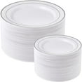 thumbnail image 1 of Gold Plastic Plates Set of 60  Disposable Plastic Party Plates with Gold Rim 30 Dinner Plates 10” and 30 Salad Dessert Appetizer Plates 7”  Elegant Fancy Heavy Duty Wedding Party Plates, 1 of 5