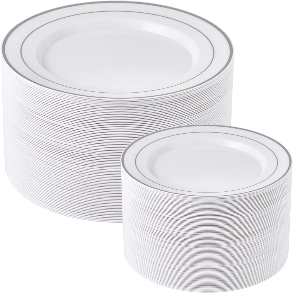 Gold Plastic Plates Set of 60 Disposable Plastic Party Plates with Gold Rim 30 Dinner Plates 10 and 30 Salad Dessert Appetizer Plates 7 Elegant