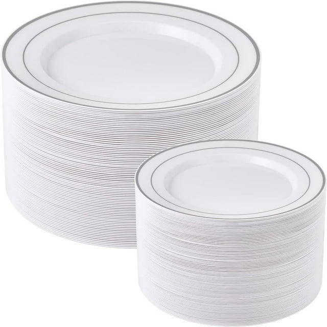 Gold Plastic Plates Set of 60 Disposable Plastic Party Plates with Gold Rim 30 Dinner Plates 10” and 30 Salad Dessert Appetizer Plates 7” Elegant Fancy Heavy Duty Wedding Party Plates