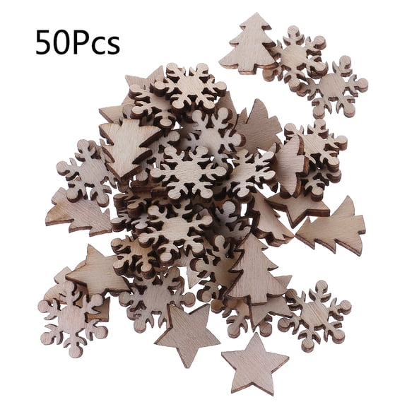 ✪ 50pcs Laser Cut Wood Embellishment Wooden Winter Festival Christmas Shape Craft Wedding Decor