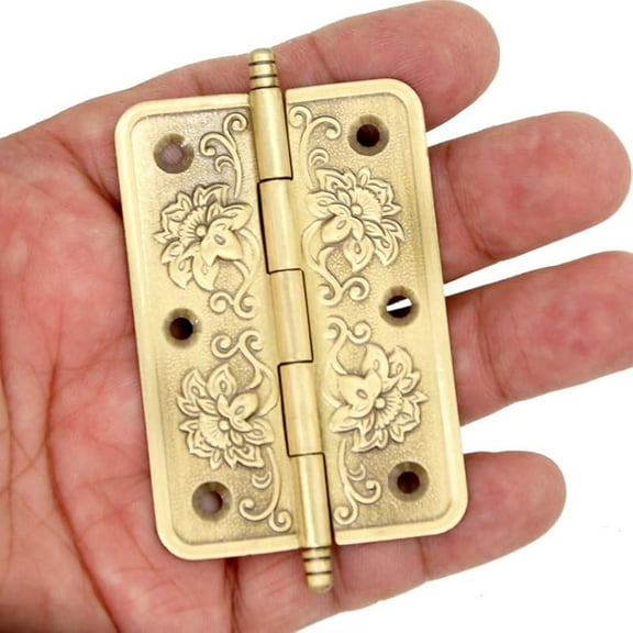4 PCs Embossed Brass Hinges - Decorative Flap Hinges with Flower Patterns for Wooden Chest Trunck Cabinet Cupboard, Plate Length 2.6" (65 mm)