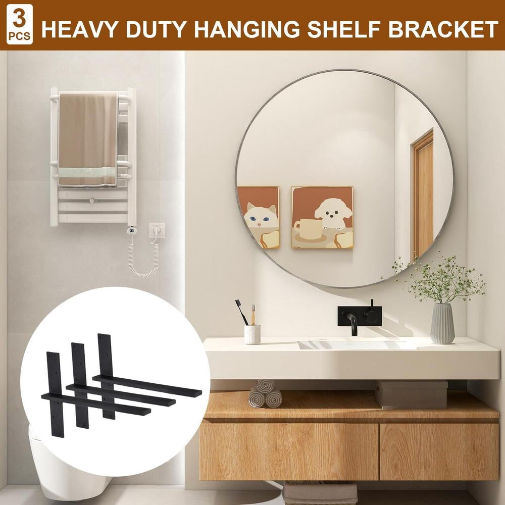 Shelf Brackets 18 inch, 3 Pack Floating Shelf Bracket Heavy Duty for Wood Shelves,Black Metal Wall Shelving Support Brackets Load Capacity for Kitchens, Bathrooms, Bedrooms, Offices