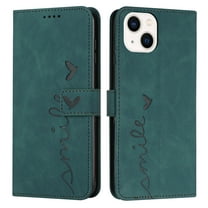 Dteck Wallet Case For iPhone 14 Plus 6.7 inch Luxury Love Heart Embossed PU Leather Magnetic Closure Flip Card Slots Stand Shockproof Anti-scratch Phone Cover with Wrist Strap.Green