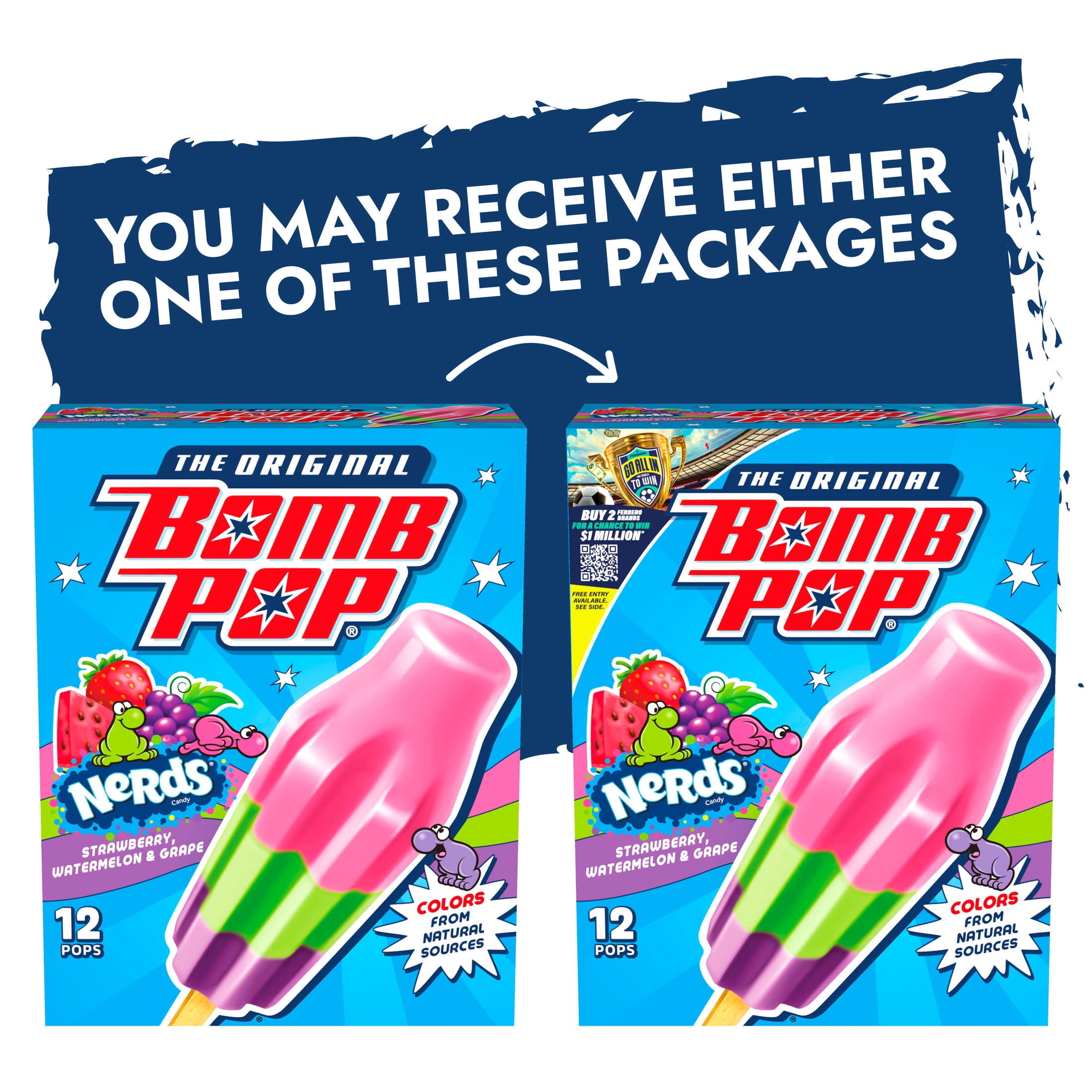 Bomb Pop NERDS Freeze Ice Pop, Frozen Freezer Dessert, 12 Pack