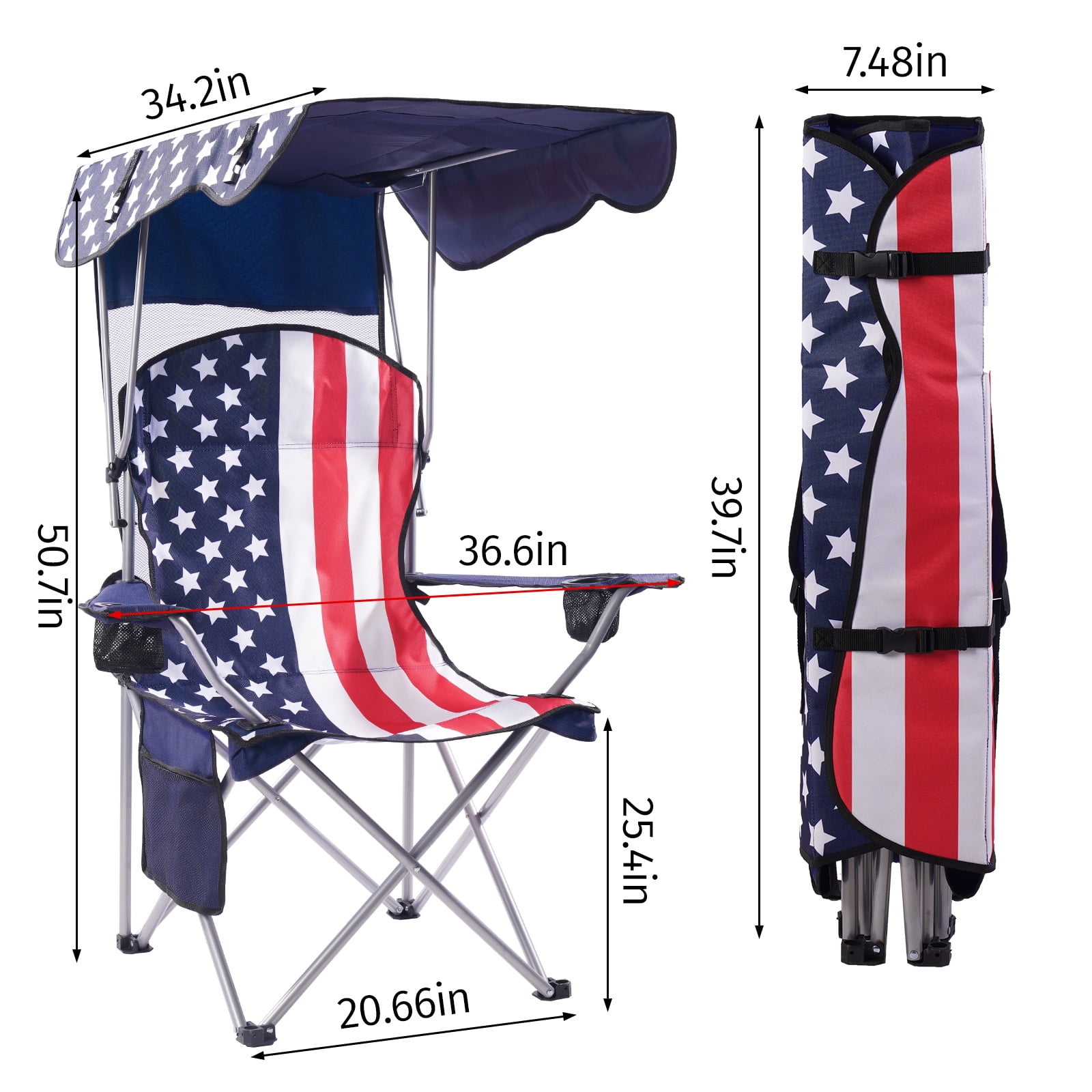 VTOY Folding Camping Chair with Canopy Portable Beach Chair with Shade for Outside Foldable Canopy Camping Chairs for Adults(Flag)